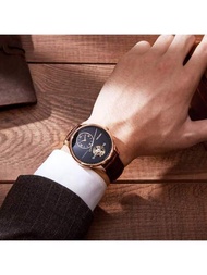 MEGIR Megir男款奢華商務手錶,時尚自動機械運動皮革手錶,5atm防水鐘錶,大表盤,reloj Hombre