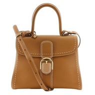 DELVAUX Brillant MM Surpique 手提包，兩用單肩背包，棕色小牛皮。可斜背、肩背或手提。皮帶扣。女士款。二手。
