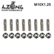 LZONE - 8 pcs 10mm Stainless Steel Exhaust Studs & Serrated Nuts M10x1.25 Stud Conversion Tall Lug B