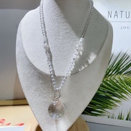 天然白水晶球項鏈 規格24公釐 搭配天然膠花 5公釐白水晶珠