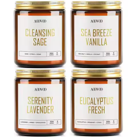 4-Piece Scented Soy Candle Set, 36 oz Lavender Vanilla Eucalyptus Sage Aromatherapy for Home Relaxat