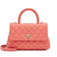Chanel Pink Quilted Caviar Mini Coco Top Handle Flap Bag Gold Hardware, 2022