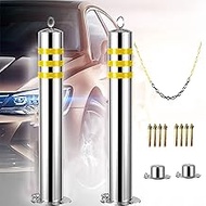 2pcs Security Parking Sign Post,Stainless Steel Parking Barrier Are Easy to Install Removable Base C