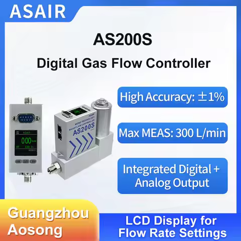 Aluminum Alloy High Precision Digital Gas Mass Flow Controller Air Gas Flowmeter AS200S