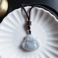 天然緬甸玉 紫綠底 翡翠佛公 彌勒佛 項鍊 禮物 六字箴言佛像