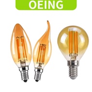 OEING LED Filament Lamp, Amber Color, Edison Vintage Bulb, Pointed Bulb C35, Tail-pulling C35L, Roun