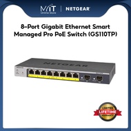 Netgear 8-Port Gigabit Ethernet Smart Managed Pro PoE Switch (GS110TP) - with 8 x PoE+ @ 55W