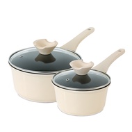 YILAIFU丨2PCS Cream White Non-Stick Saucepan Set 1.5QT+2.5QT Milk Pot With Lid