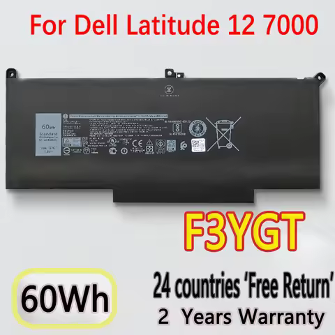 NEW 7.6V 60Wh F3YGT Battery For DELL Latitude 12 7000 7280 7290 13 7380 7390 14 7480 7490 P28S P28S0