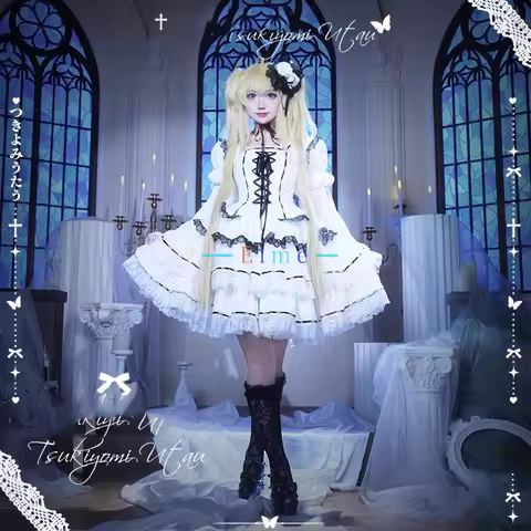 Tsukiyomi Utau Cosplay Costume Women Cute White Dress Fancy Anime Clothing Party Suit Halloween Carn