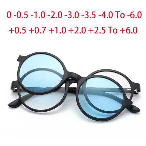 2280 Magnet Clip Round Myopia Glasses 0 -0.5 -1.0 -2.0 To -6.0 , Hyperopia Sunglasses +0.5 +1.0 +2.0