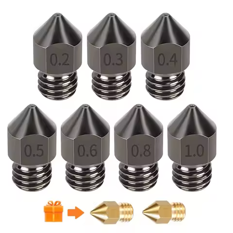 MEGA 5PCS MK8 Hardened Steel Nozzles 0.2 0.3 0.4 0.5 0.6 0.8 1.0mm M6 Thread 1.75MM Filament for 3D 