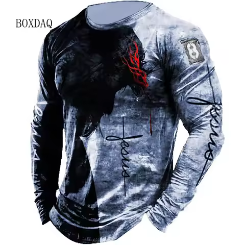 Vintage Gothic Men's Long Sleeve T-shirts Spring Autumn 3D Print Casual Cotton Tops 6XL Plus Size Ma