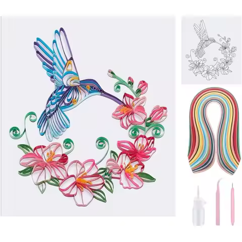 Paper Quilling Kit Flower and Hummingbird Quilling Tool with 240 Paper Strip Supplier Quilling Templ