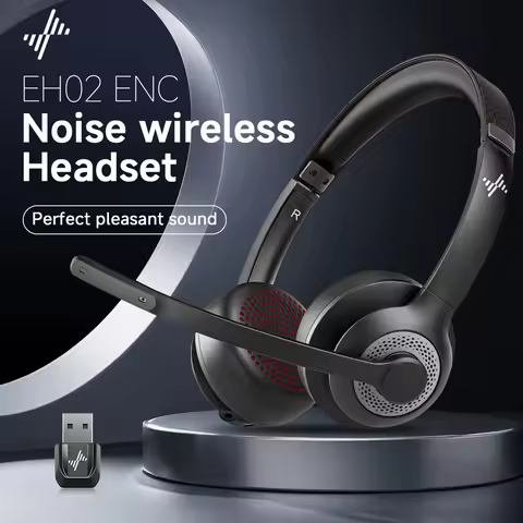 JIAMQISHI EH02U Wireless Bluetooth Headset for Work ANC MIC Computer Headphones USB Dongle Mute Mic 