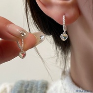 < Porabella > S999 Pure Silver Moonstone Heart Earrings Colorful S999 Hypoallergenic Pierced