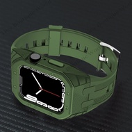 เคสคาร์บอนไฟเบอร์ + สายรัดสำหรับสายคาด Apple Watch 8 7 45มม. ฝาครอบซิลิโคนพีซีสำหรับ I Watch Series 6 SE 5 4 44มม. 42มม. สร้อยข้อมือยาง (ไม่รวมนาฬิกา)