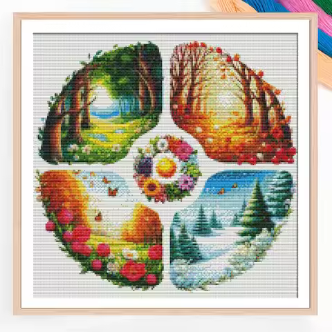 Creative Four Seasons Scenery Cross Stitch Kits11ct Thread Embroidery Kits DIY Craft Set Home Decora