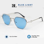 Kính Râm Kính Mát Nam Nữ Mắt Màu Vàng Xanh Dương Đen Gọng Kim Loại VIền Dày Cứng Cáp - BLUE LIGHT