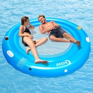 EKEPE Round Inflatable Water Hammock, 7ft Heavy Duty Tanning Pool Lounger Sunchill Float Ring, Adult