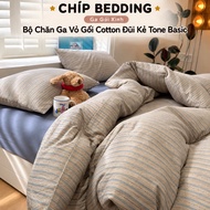Basic Color Striped Cotton Bedding and Pillowcase Set - Code DK.05, Many Sizes