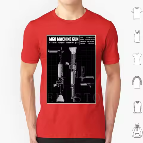M60 Machine Gun T Shirt DIY Big Size 100% Cotton Machine Gun Hmg Lmg Us Machine Gun 7 62mm Nato Gun 