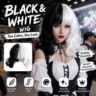 Black White Split Wig Short Bob Cosplay Wig Halloween Costume G7V4