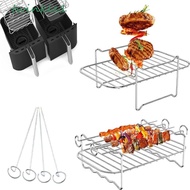 TWINKLE1 Air Fryer Grilling Rack, Stainless Steel with 4 Skewers Roasting Cooking Rack, Air Fryers Accessories Dishwasher Safe Double Layer Steam Stand Microwave