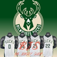2024-25 Jersi Milwaukee Bucks Jersi V-leher Putih Hijau