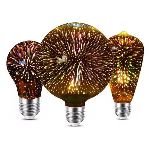AC110V 220V E27 LED 3D Edison Light Bulb Glass Vintage Fireworks Lamp A60 ST64 G80 G95 G125 Home Roo