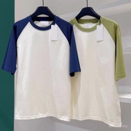 H3BT AM/Contrast Color Raglan Sleeve Braided Heart Short Sleeve A298