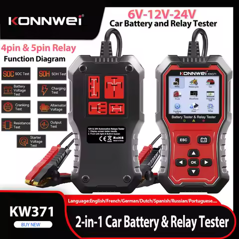 2026 KONNWEI KW371 2 IN 1 Car Battery Relay Tester 12V-24V Automotive Battery Analyzer 4/5 Pin Relay