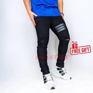 Jeans Ton 3 Line / Seluar Koyak Kain Getah Memeri / Ripped Jeans / Casual Jeans / Fitted Jeans / Kor