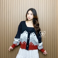 Tomoe Cardi - Oversized Knit Cardigan Argyle Pattern Women's Knit Top Knitwear