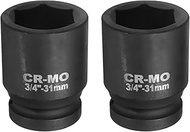 QUARKZMAN Pack of 2 31 mm 12-Point Impact Wrench Socket with 3/4 Inch Square Drive, Metric Spindle A