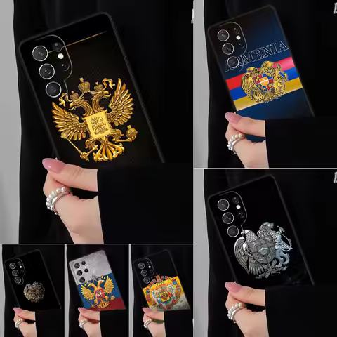 Armenia Russia Flag coat of arms Phone Case For Samsung Galaxy S25 S24FE S23 S22 S21FE S20 S10 Plus 