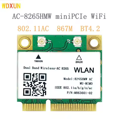 Wireless-AC 8265 Dual Band mini PC-E PCIe WIFI CARD for 7265 8260AC 8265AC 802.11ac 2x2 WiFi + Bluet