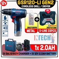 GSR120-LI(SINGLE) CORDLESS DRILL + HSS-G METAL BIT SET 2607019114 + X-LINE 33PCS OR X-LINE 38PCS SCR