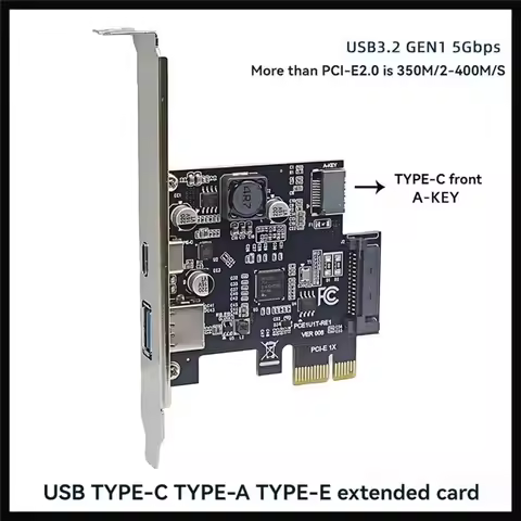 Focused-PCI-E 1X to USB3.2 GEN1 USB-A+Type-C+TYPE-E Front Adapter Card PCIe to Type-C Type-E USB3.2 