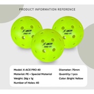 X- ace 40 Hole 74MM Pickleballs / Outdoor Courts Competition Ball / Durable Tournament Pickle Ball