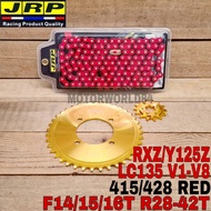 SPROCKET JRP SET YAMAHA LC135 V1-V8 RXZ Y125Z RANTAI 415 428 RED CHAIN GOLD STEEL Y125Z RXZ Y110 Y10