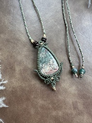 N1070 民族風 蠟線編織 花幽靈水晶 項鍊 (可調長度)