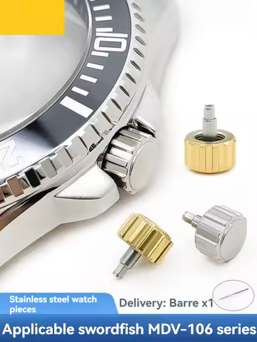MDV-106 Stainless Steel Watch Crown For Casio MDV-106 swordfish Series Silver Handle Accessory Head 