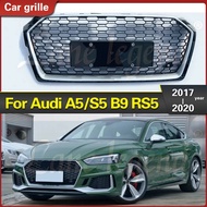 For RS5 Style Front Sport Hex Mesh Honeycomb Hood Grill Silver Frame Black Grill for Audi A5/S5 B9 2