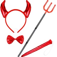 Premium Quality 4 Pieces Red Devil Costume Set Include Devil Horn Headband Devil Tail Devil Bowtie R