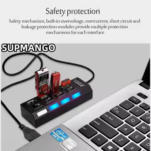 USB 2.0 Hub Multi USB Splitter Hub Use Power Adapter 4Port Multiple Expander USB Hub With Switch 30C