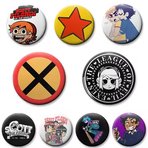 Anime Scott Pilgrim Wallace Ramona Button Pins Scott Group Tinplate Badge Cartoon Brooch for Clothes