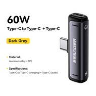 Essager 2 in 1 Charging Audio Adapter Type-C To Type-C+3.5mm Adapter 60W Fast Charging Compatible i