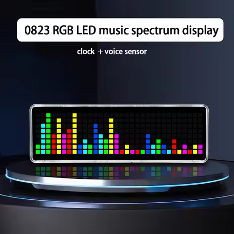 0823 RGB led music spectrum display screen voice control with Clock display Music rhythm light