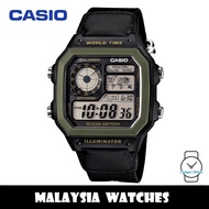 (100% Original) Casio AE-1200WHB-1B Youth Digital 10-YEAR BATTERY LIFE Green Resin Case Black Nylon 